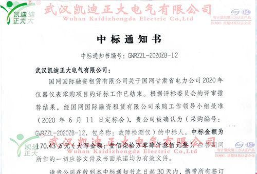 祝賀我司中標國網(wǎng)國際融資公司故障檢測儀項目